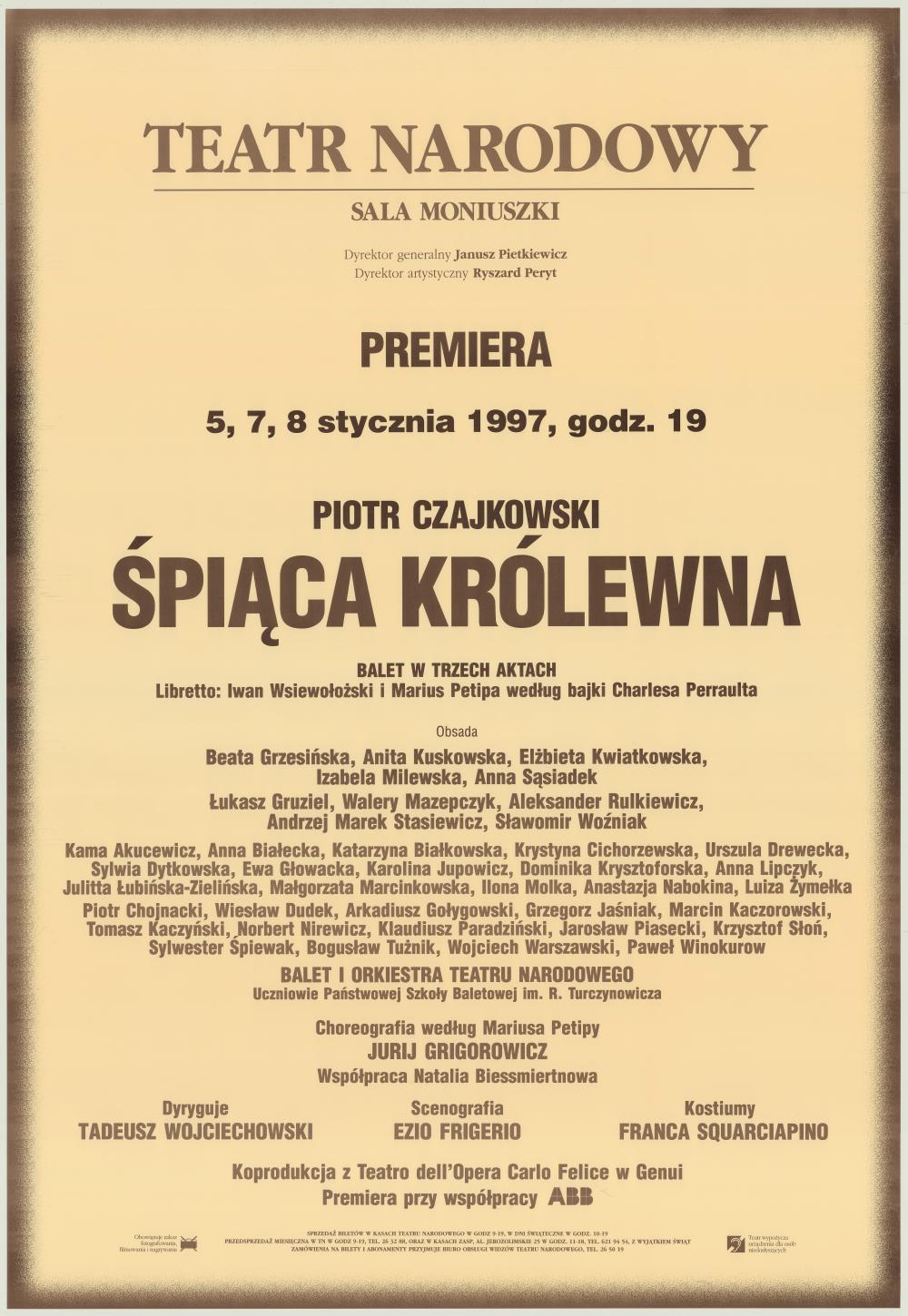 Afisz premierowy. „Śpiąca królewna” Piotr Czajkowski 1997-01-05
