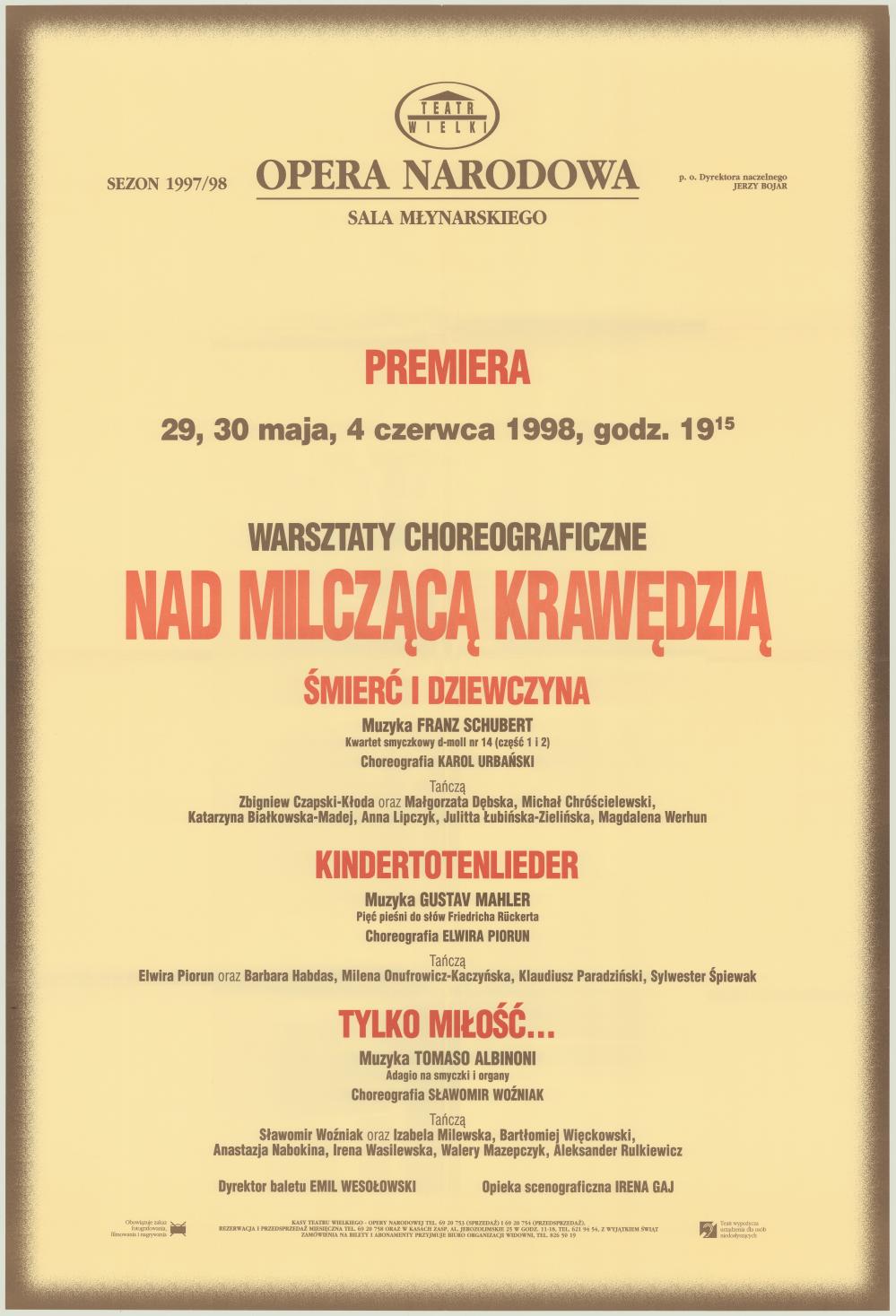 Afisz premierowy „Nad milczącą krawędzią” – warsztaty choreograficzne 1998-05-29