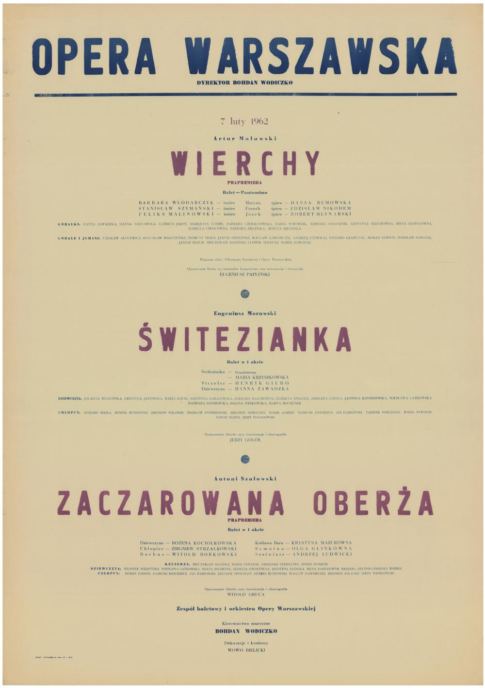 Afisz premierowy. „Świtezianka” Eugeniusz Morawski 1962-02-07
