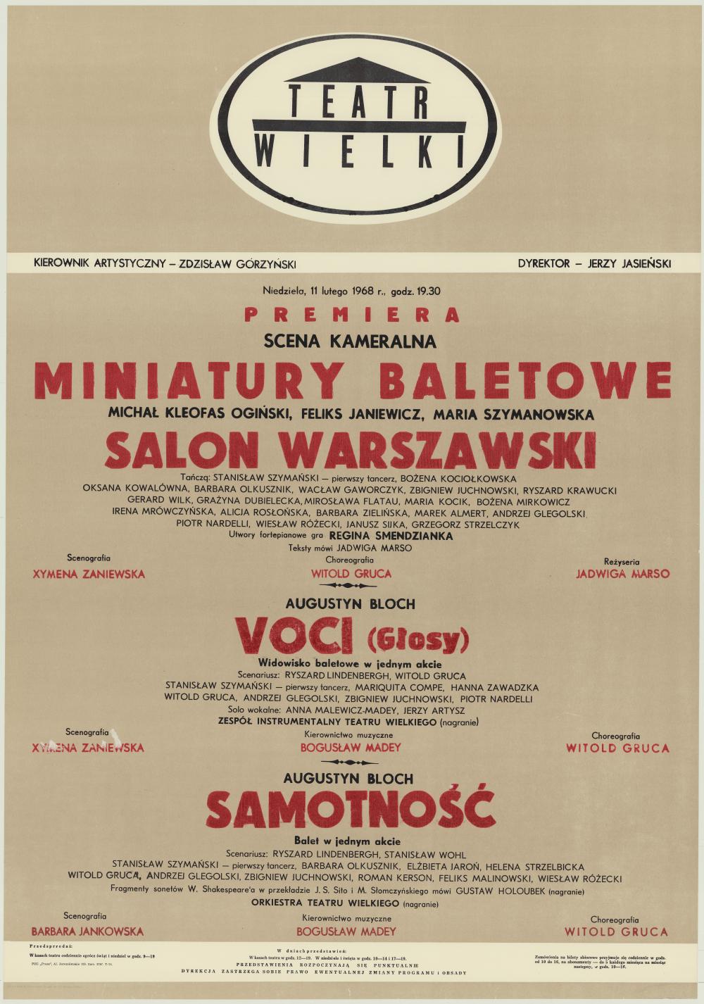 Afisz premierowy. „Samotność” Augustyn Bloch 1968-02-11