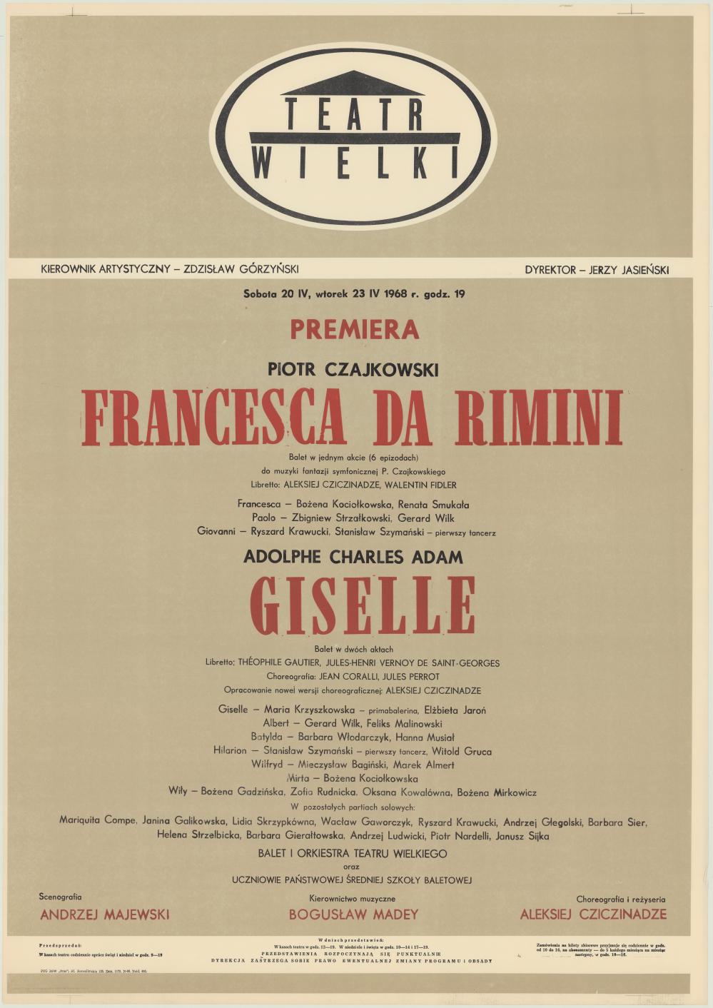 Afisz premierowy. „Giselle” Adolphe Charles Adam 1968-04-20