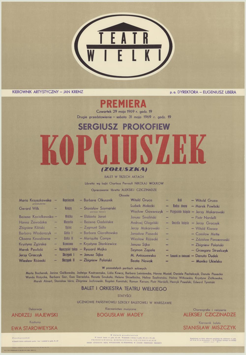 Afisz premierowy.”Kopciuszek” Sergiusz Prokofiew 1969-05-29