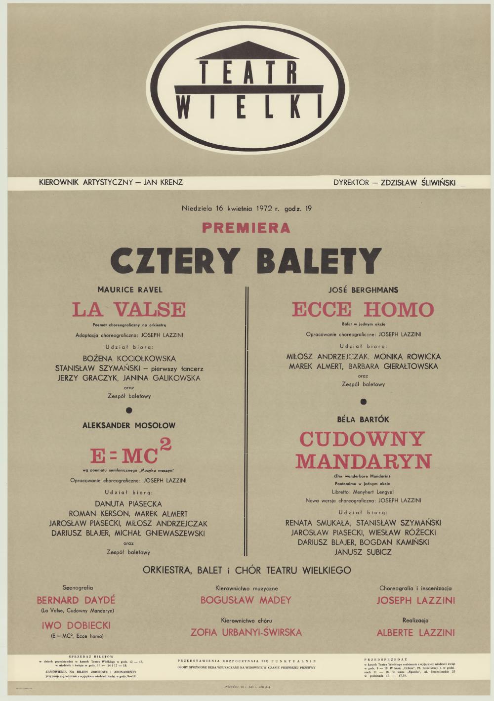 Afisz premierowy. „La Valse” Maurice Ravel 1972-04-16