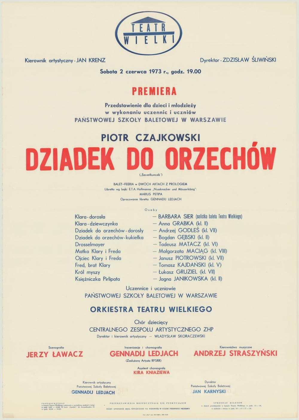 Afisz premierowy „Dziadek do orzechów” Piotr Czajkowski 1973-06-02
