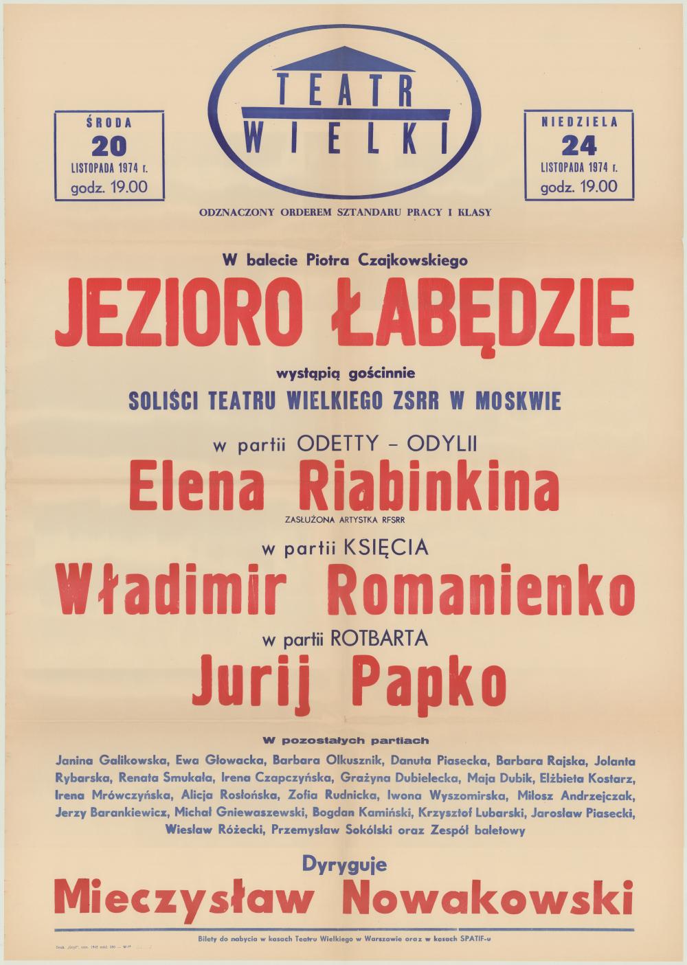 Sztrajfa. „Jezioro łabędzie" Piotr Czajkowski 1974-11-20, 1974-11-24