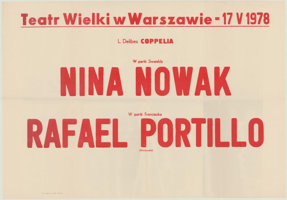 Sztrajfa. Występ gościnny Niny Nowak w partii Swanildy, Rafaela Portillo w partii Franciszka. „Coppelia" Leo Delibes 1978-05-17