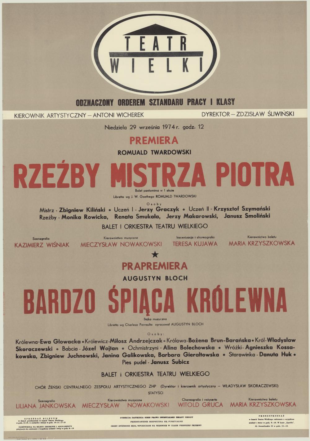 Afisz premierowy. „Rzeźby mistrza Piotra” Romuald Twardowski 1974-09-29