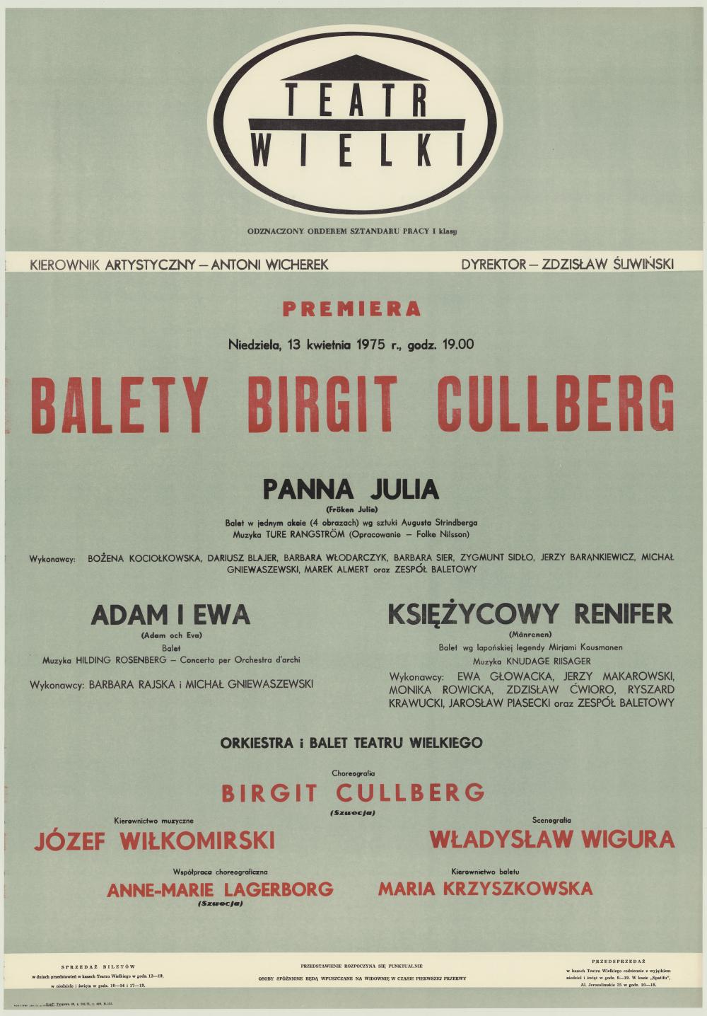 Afisz premierowy. „Adam i Ewa” Hilding Rosenberg 1975-04-13
