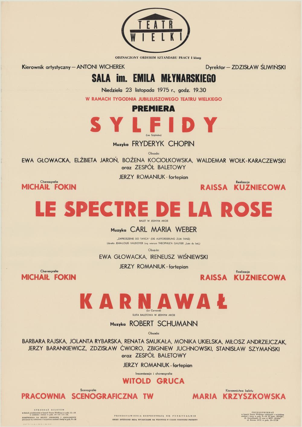 Afisz premierowy. „Sylfidy” Fryderyk Chopin 1975-11-23