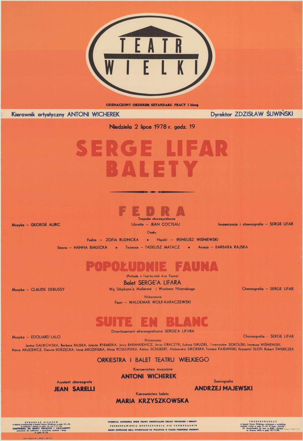 Afisz premierowy. „Popołudnie fauna” Claude Debussy 1978-07-02