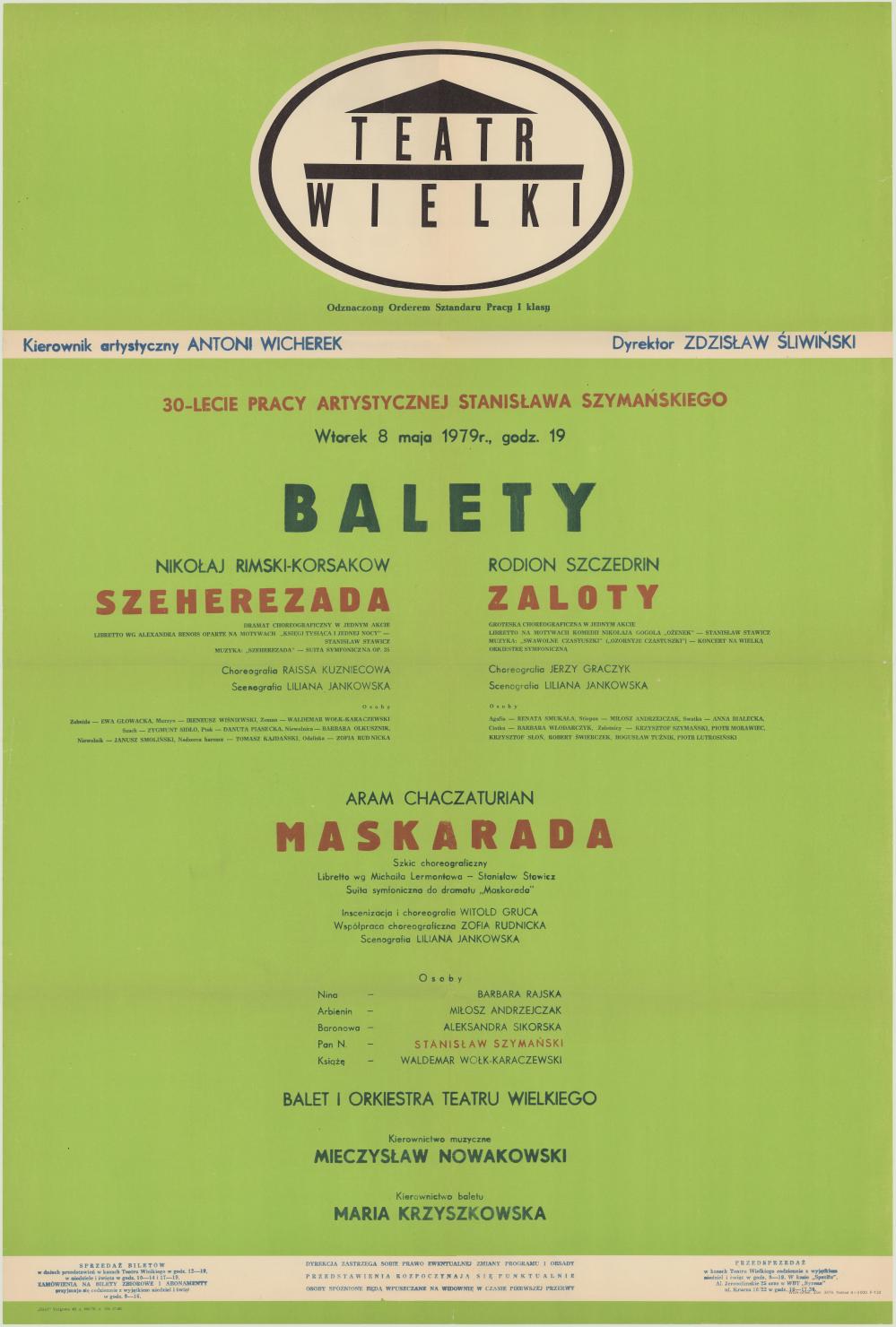 Afisz obsadowy. „Maskarada” Aram Chaczaturian 1979-05-08