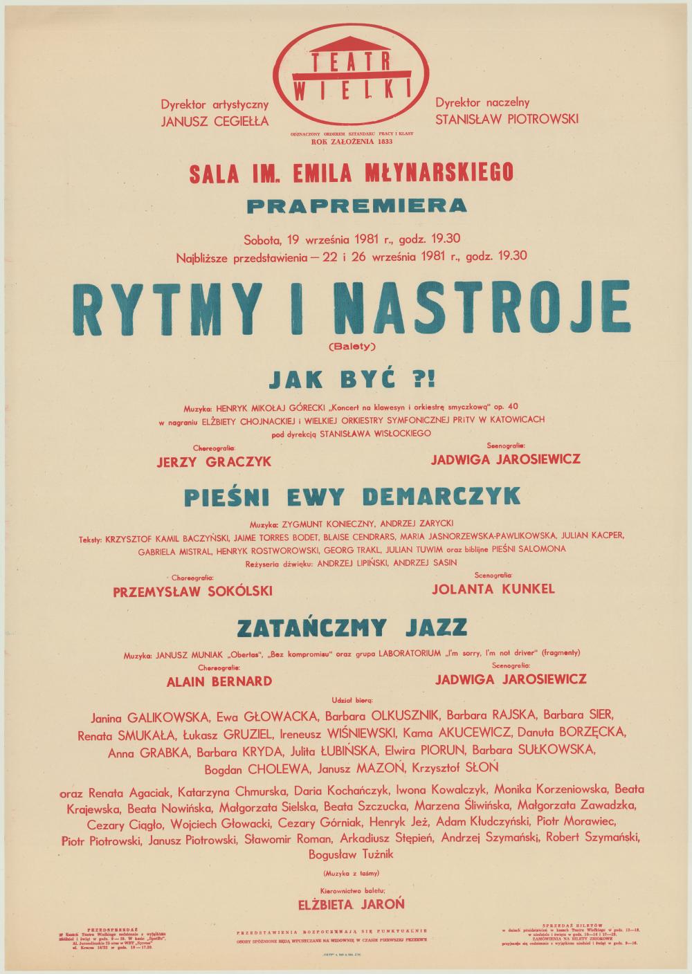Afisz premierowy. „Jak być?” Henryk Mikołaj Górecki 1981-09-19