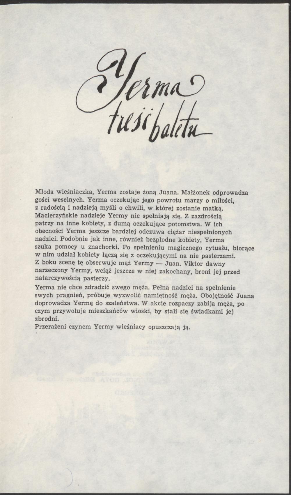 Program „Yerma” Manuel de Falla 1984-05-12