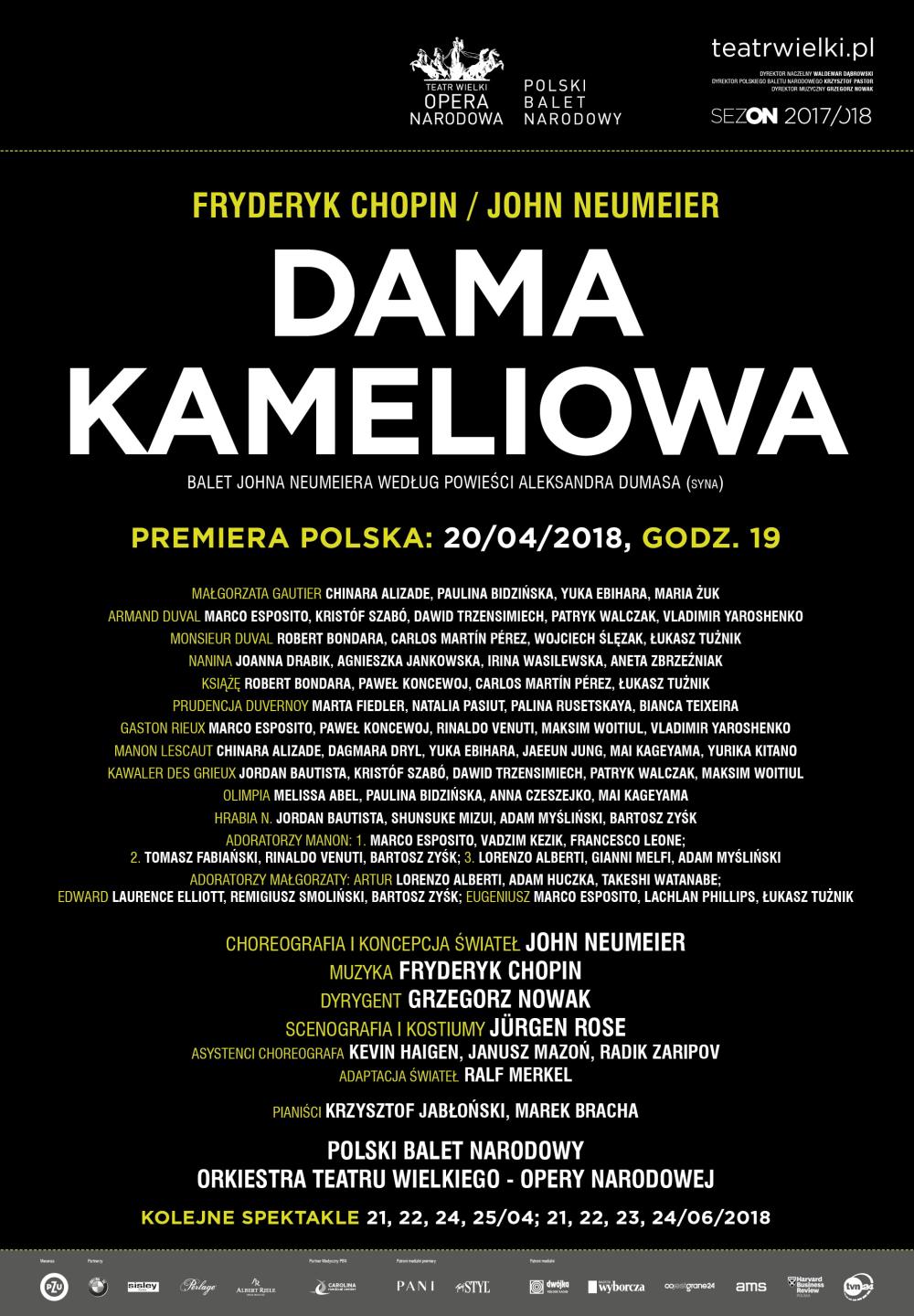 Afisz "Dama kameliowa" Fryderyk Chopin / John Neumeier premiera polska 2018-04-20