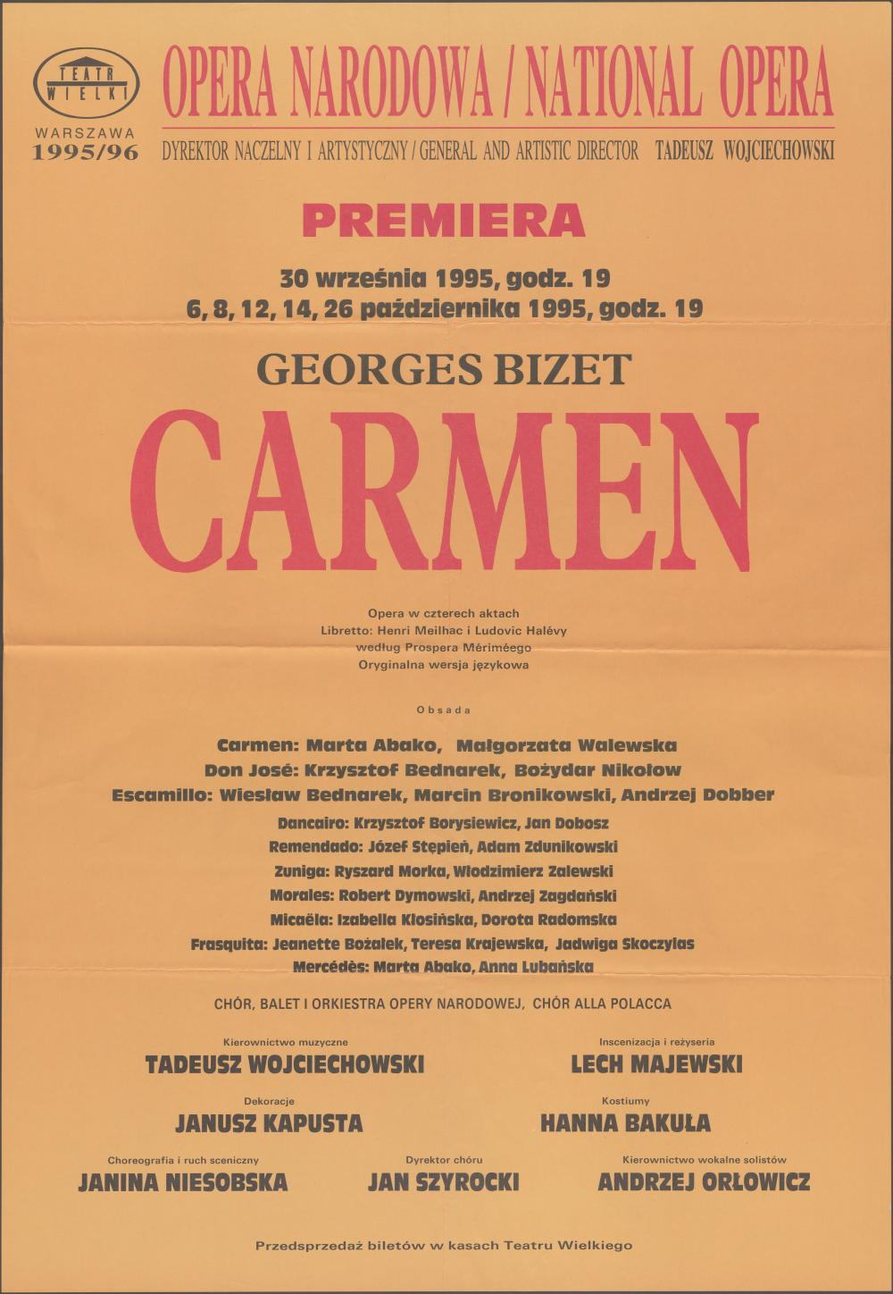 Afisz premierowy. „Carmen” Georges Bizet 30-09-1995