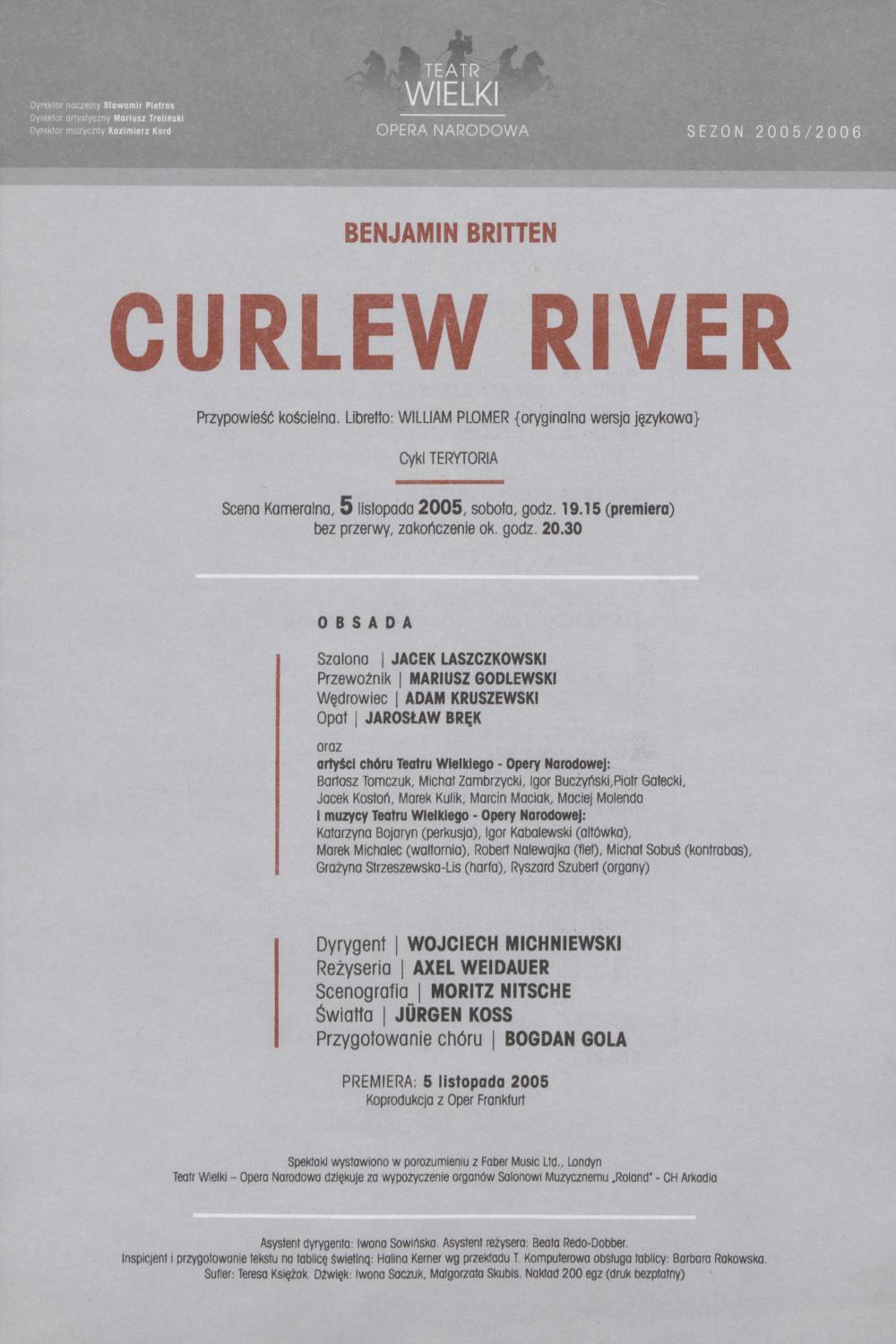 Wkładka premierowa „Curlew River” Benjamin Britten 05-11-2005