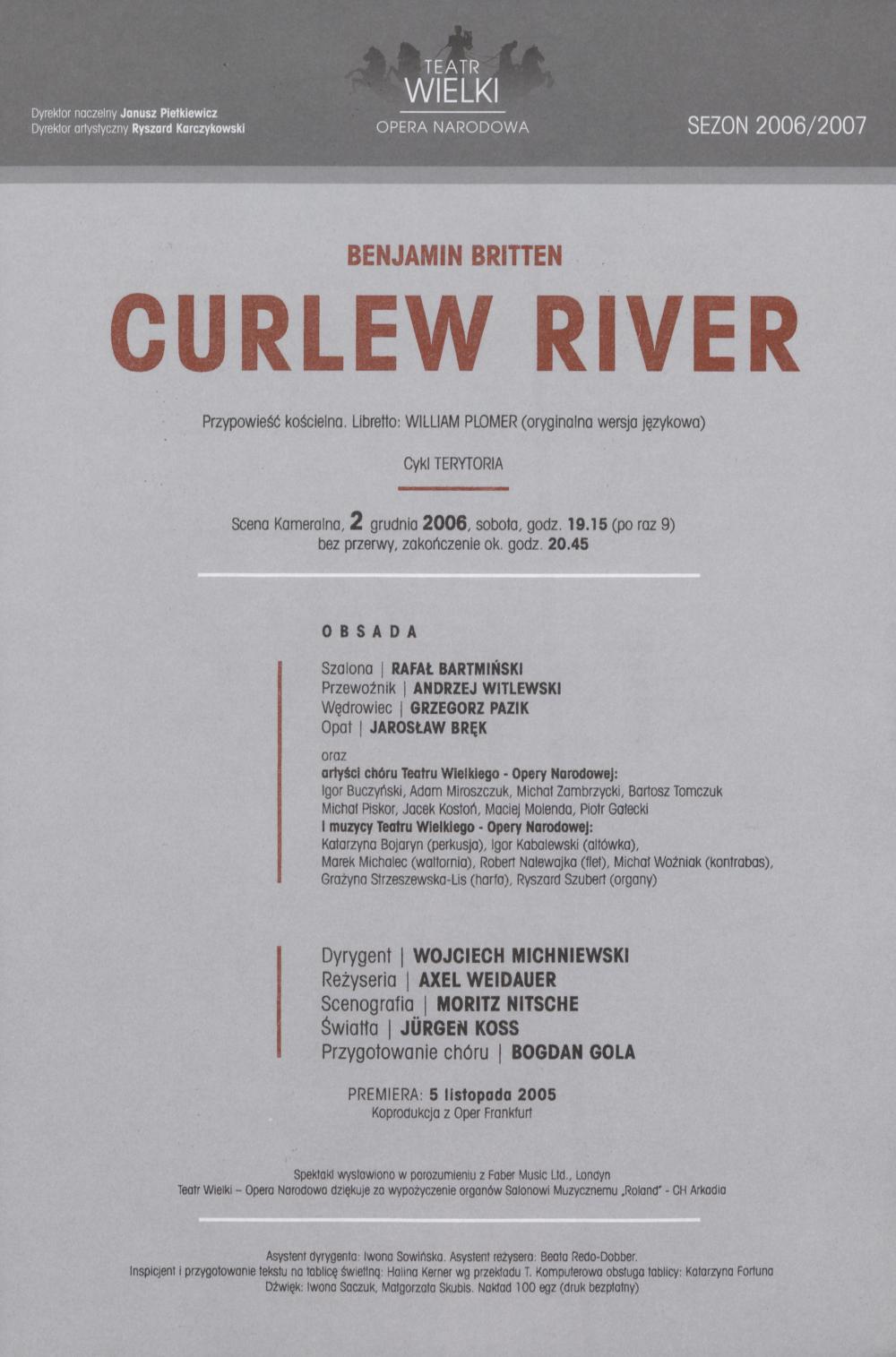 Wkładka obsadowa „Curlew River” Benjamin Britten 02-12-2006
