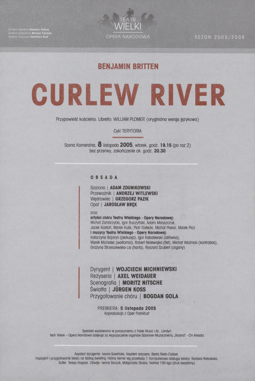 Wkładka obsadowa „Curlew River” Benjamin Britten 08-11-2005