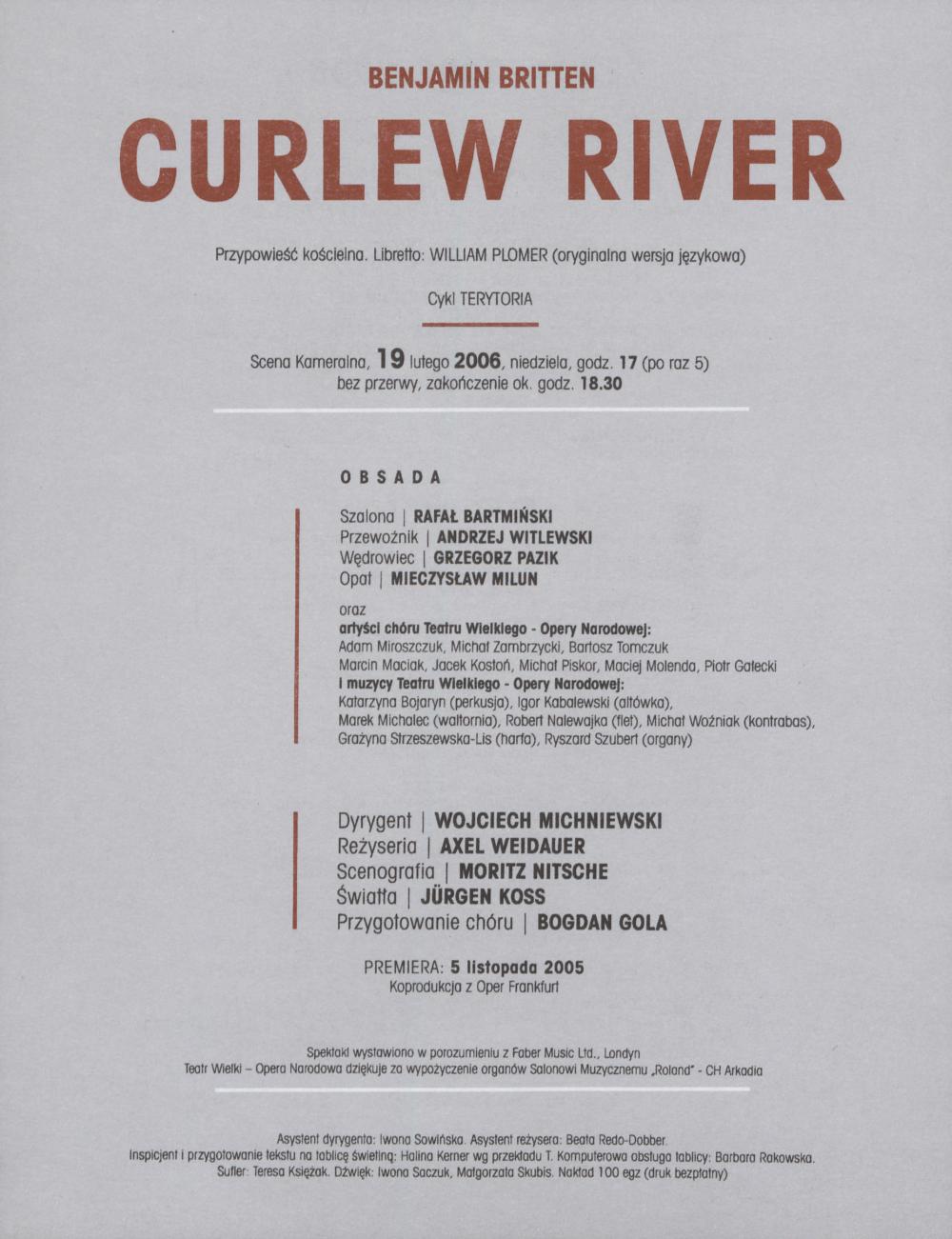 Wkładka obsadowa „Curlew River” Benjamin Britten 19-02-2006