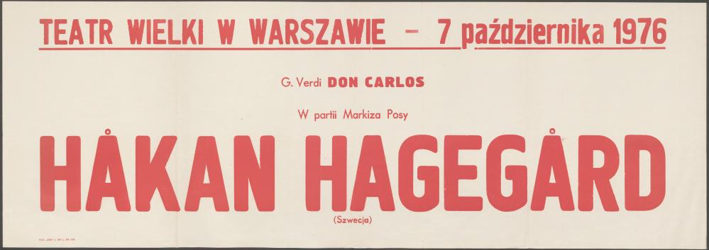 Sztrajfa. „Don Carlos” Giuseppe Verdi 07-10-1976. Występ gościnny Hakana Hagegarda