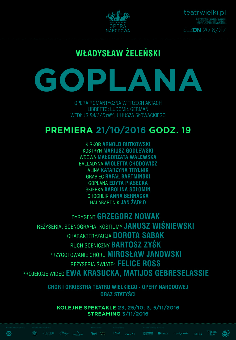 Afiisz „Goplana” Władysław Żeleński premiera 2016-10-21