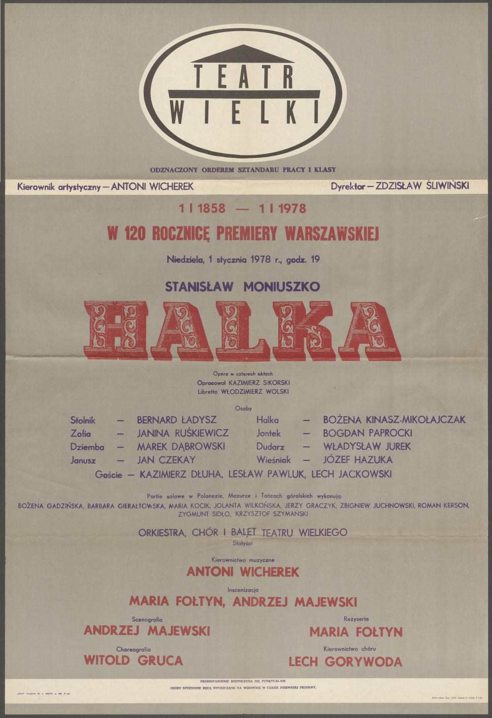 Afisz „Halka” Stanisław Moniuszko 01-01-1978 W 120 rocznice premiery Warszawskiej