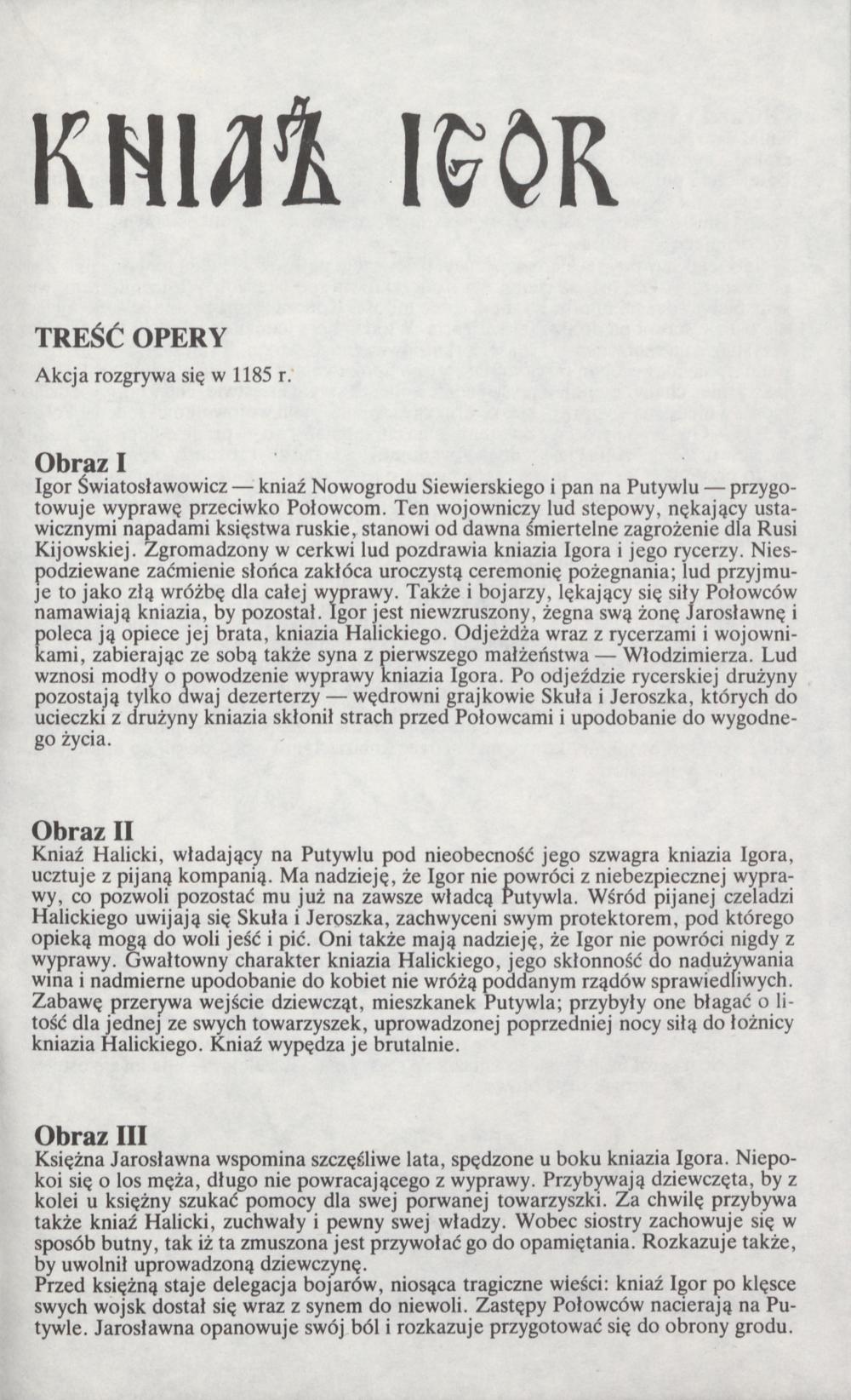Program premierowy „Kniaź Igor” Aleksander Borodin 21-10-1989