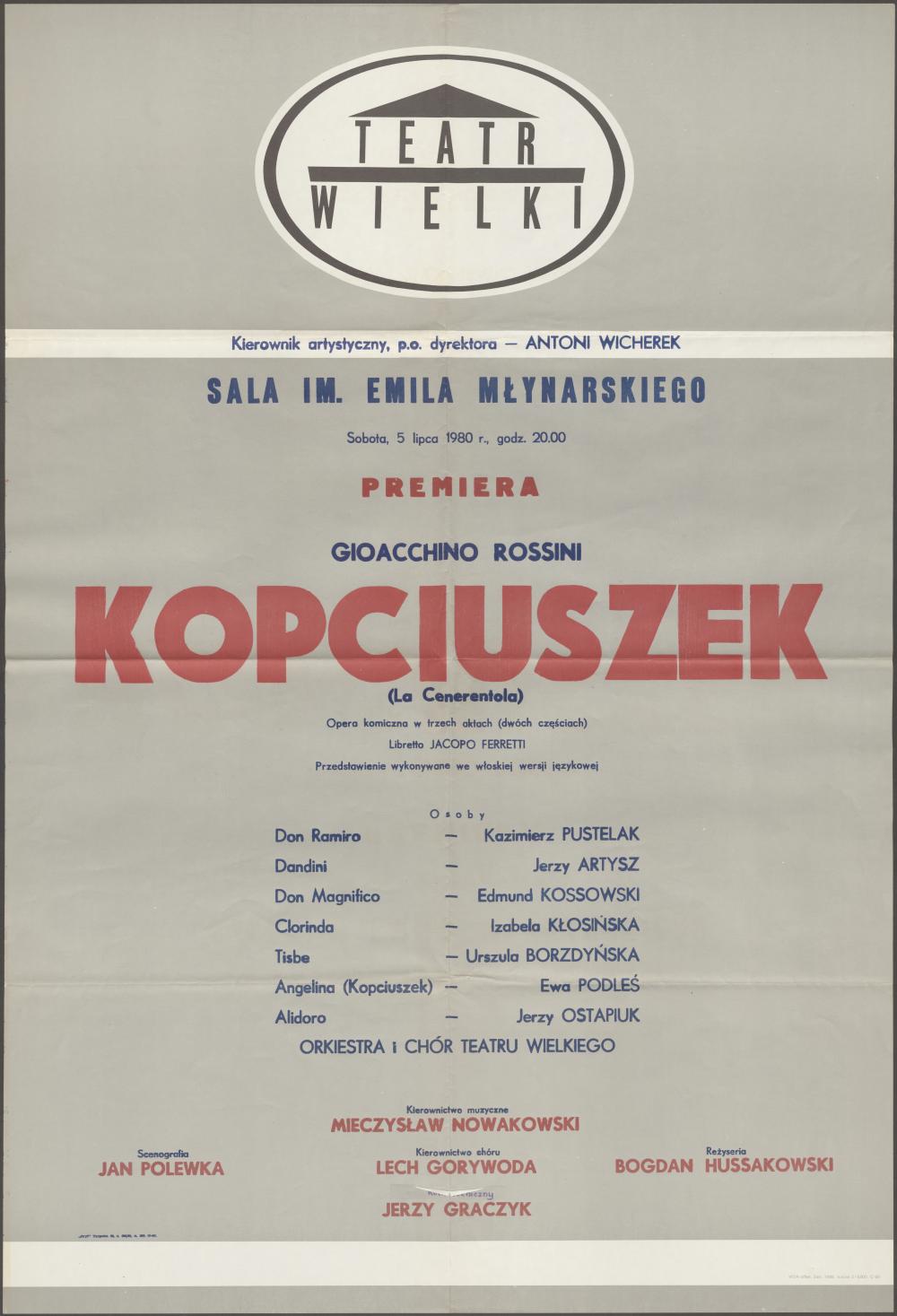 Afisz premierowy „Kopciuszek” Gioacchino Rossini 05-07-1980