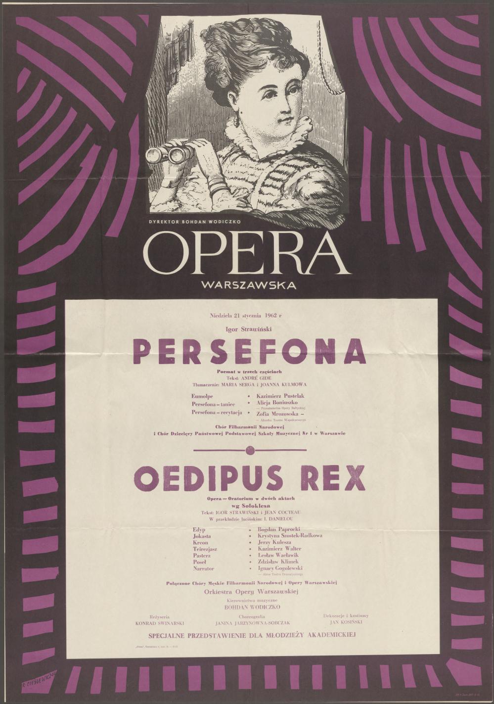 Afisz. „Persefona” i Oedipus Rex Igor Srawiński 21-01-1962