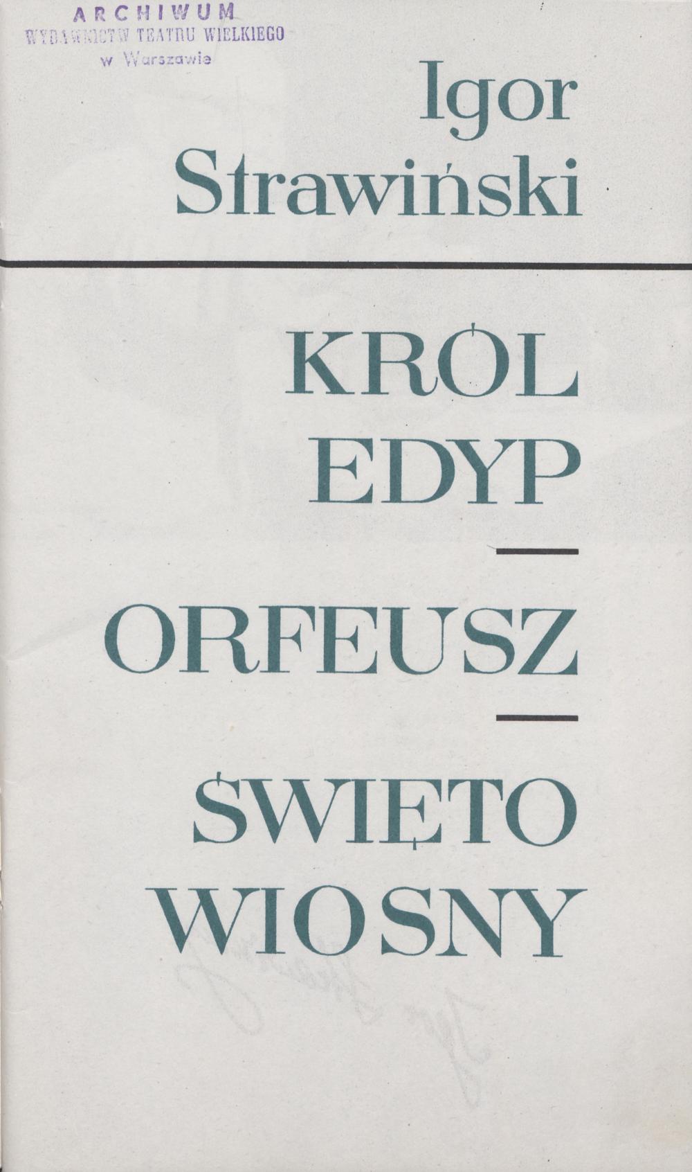 Program „Oedipus Rex” Igor Strawiński 11-12-1965