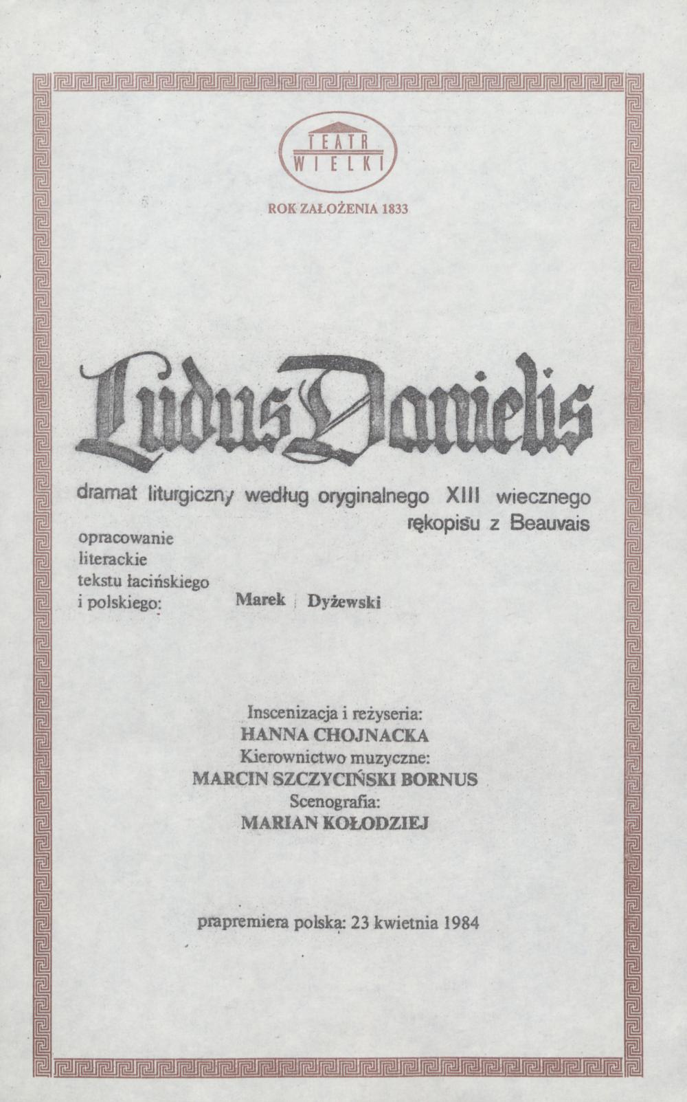 Wkładka obsadowa „Ludus Danielis” 16-06-1991