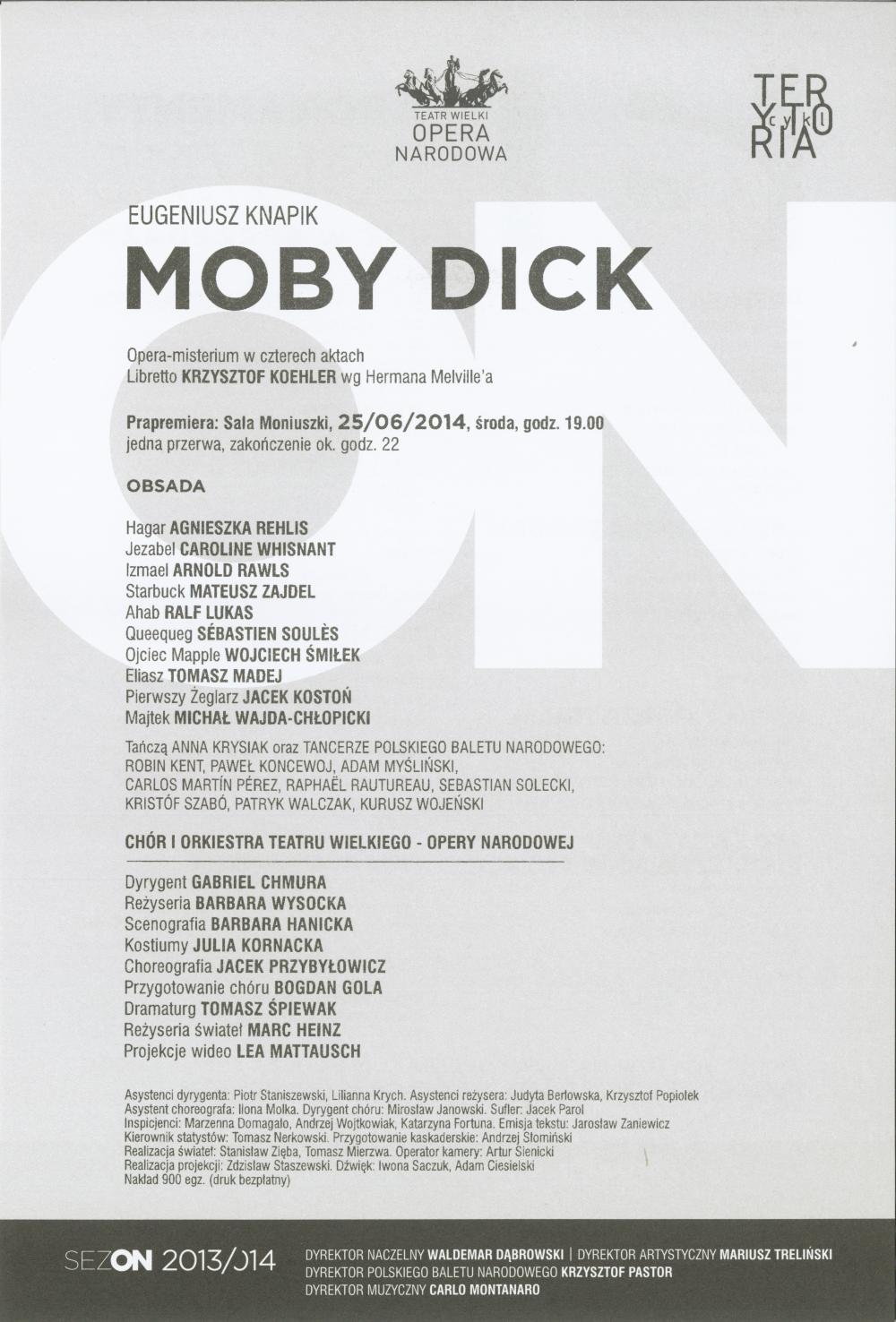 Wkładka obsadowa „Moby Dick” Eugeniusz Knapik prapremiera 2014-06-25