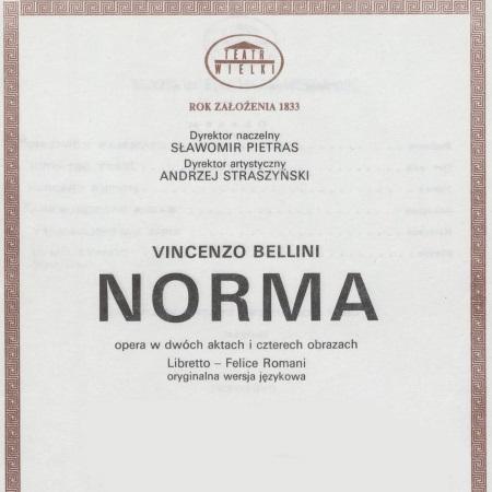 Wkładka obsadowa „Norma” Vincenzo Bellini 15-02-1992