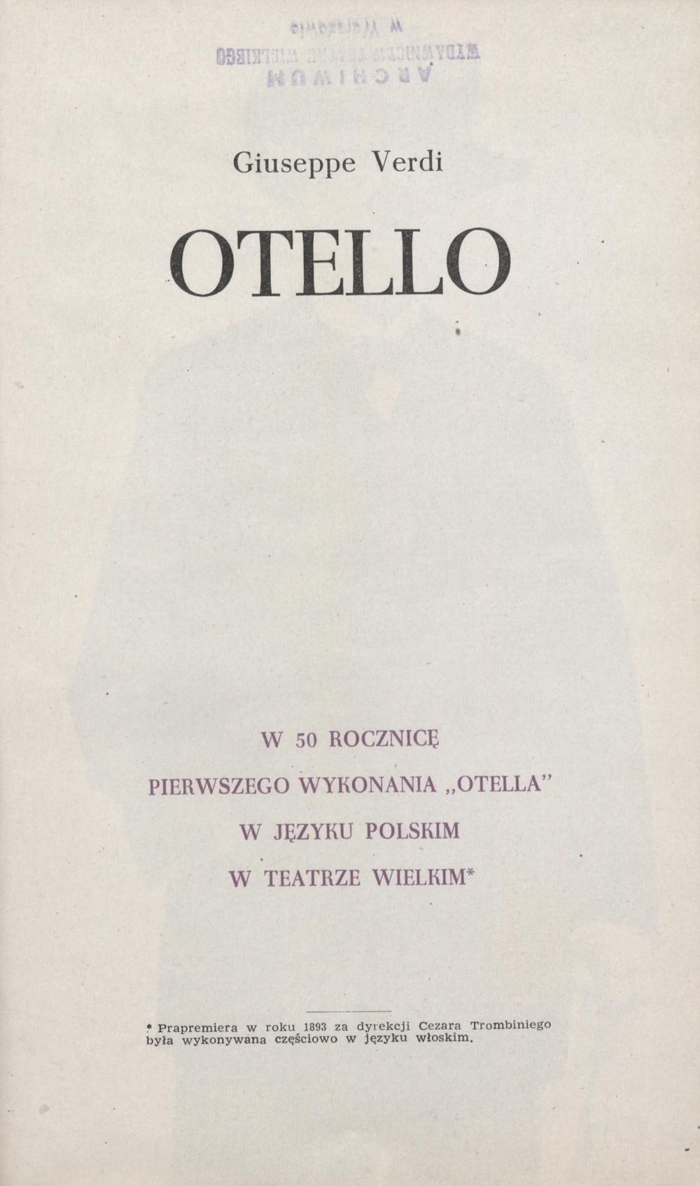 Program „Otello” Giuseppe Verdi 30-03-1969