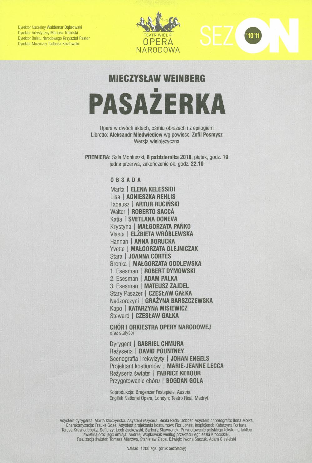 Wkładka premierowa „Pasażerka” Mieczysław Weinberg 8-10-2010