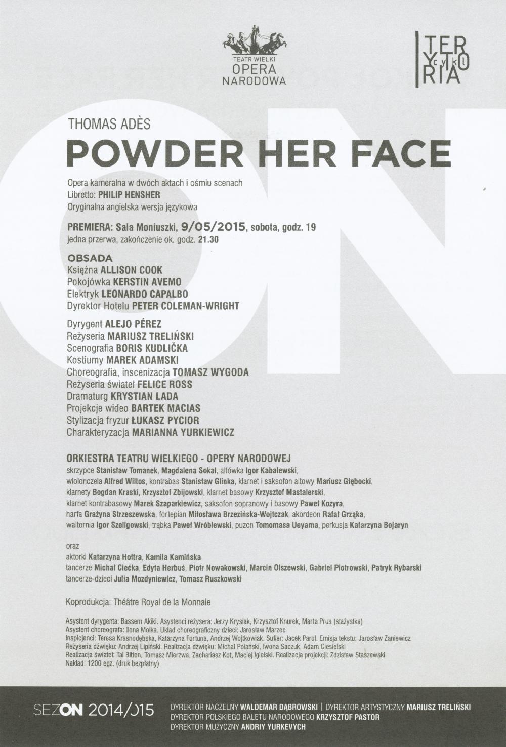Wkładka obsadowa „Powder her face” Thomas Adès premiera 2015-05-09