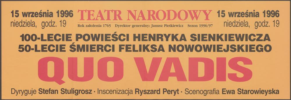Sztrajfa „Quo Vadis” - Feliks Nowowiejski - 100-lecie powieści Henryka Sienkiewicza, 50 lecia śmierci Feliksa Nowowiejskiego -15-09-1996.