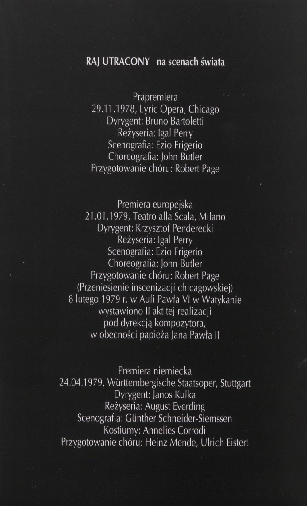 Program ze wznowienia „Raj utracony” Krzysztof Penderecki 17-09-1998