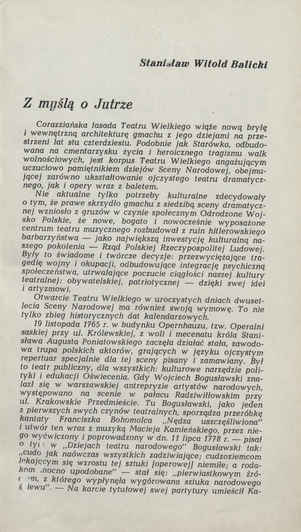 Program. „Straszny Dwór” Stanisław Moniuszko 20-11-1965.