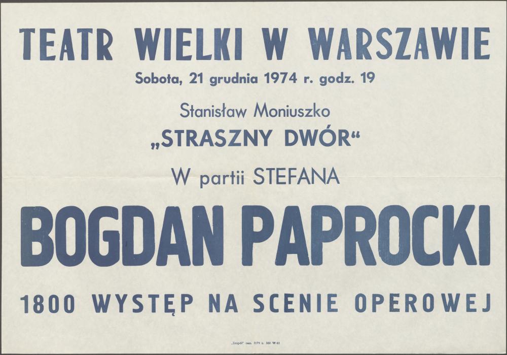 Sztrajfa. „Straszny dwór” Stanisław Moniuszko 21-12-1974, Bogdan Paprocki w partii Stefana.