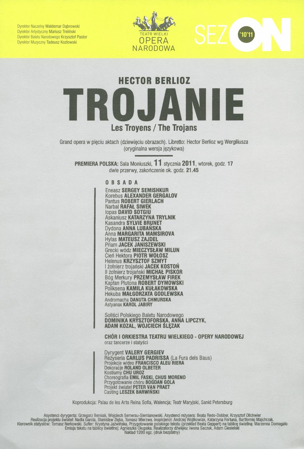 Wkładka premierowa „Trojanie” Hector Berlioz 11-01-2011