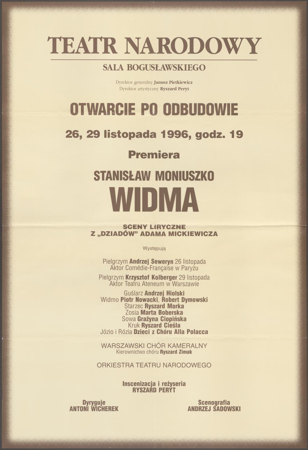 Afisz „Widma” Stanisław Moniuszko 26-11-1996, 29-11-1996