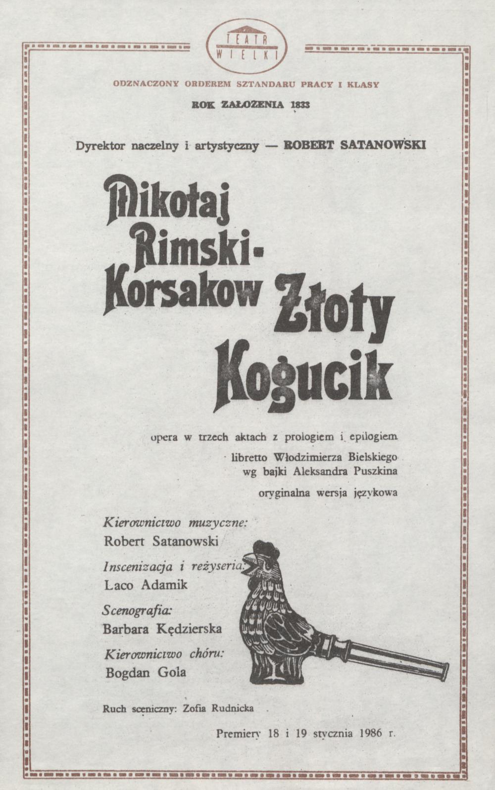 Wkładka premierowa II „Złoty kogucik” Mikołaj Rimski-Korsakow 19-01-1986