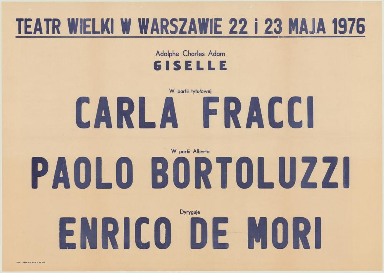 Sztrajfa. Występ gościnny Carli Fracci w partii Giselle, Paola Bortoluzziego w partii Alberta, dyrygent Enrico de Mori, „Giselle” Adolphe Charles Adam 1976-05-22, 1976-05-23