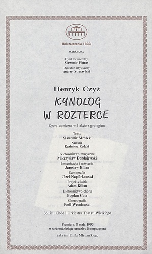 Wkładka obsadowa. „Kynolog w rozterce” Henryk Czyż 06-06-1993