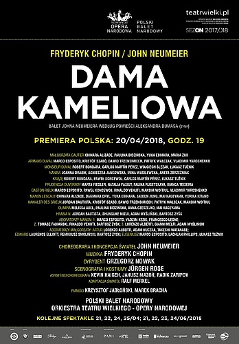 Afisz "Dama kameliowa" Fryderyk Chopin / John Neumeier premiera polska 2018-04-20