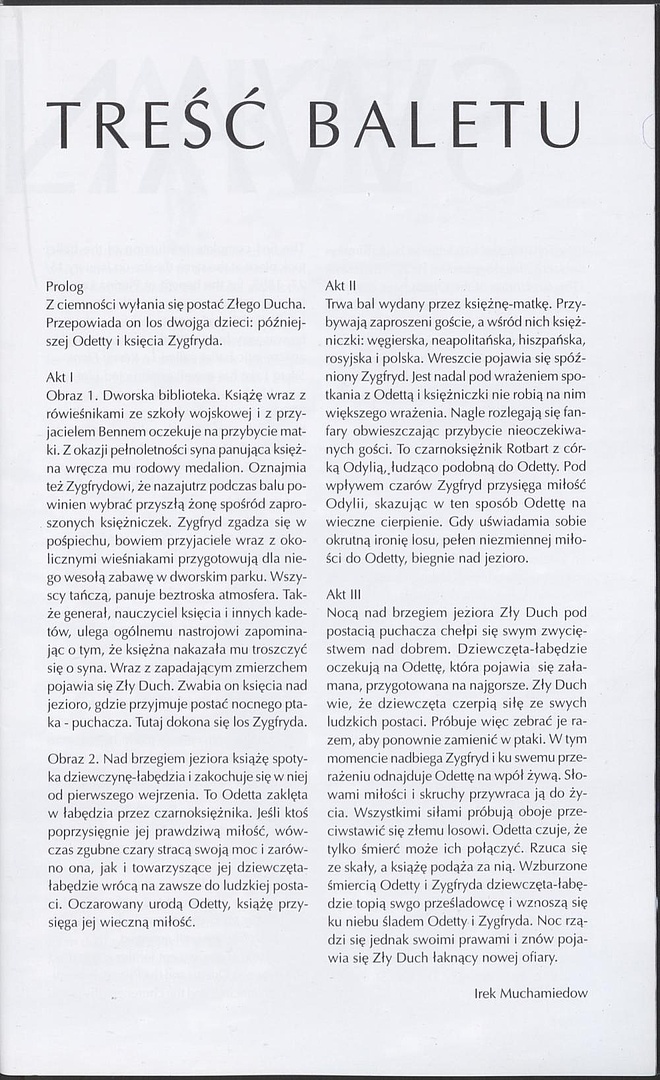 Program. „Jezioro łabędzie” Piotr Czajkowski 2001-05-25