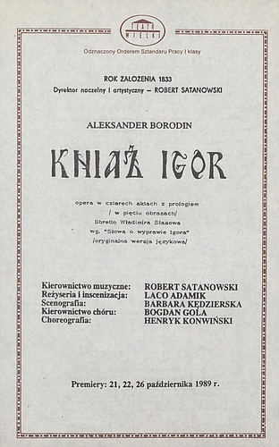 Wkładka obsadowa „Kniaź Igor” Aleksander Borodin 22-06-1990