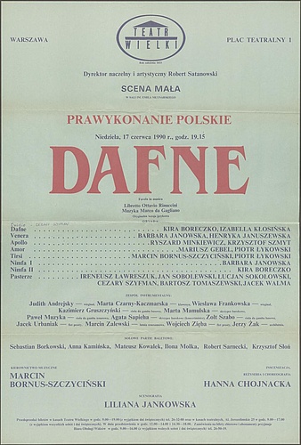 Afisz premierowy „Dafne” Marco da Gagliano 17-06-1990
