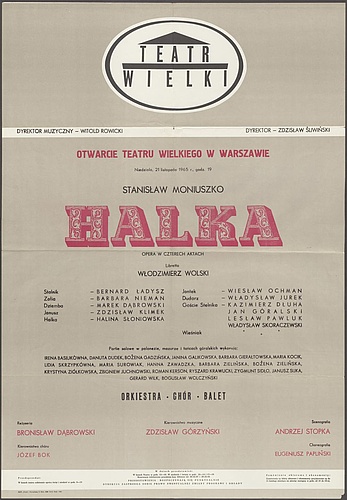 Afisz. „Halka” Stanisław Moniuszko 21-11-1965 Otwarcie Teatru Wielkiego